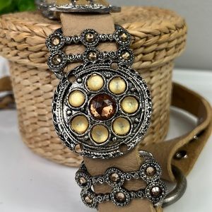 Nordstrom Leather Belt Embellished Rhinestone Studded Bling Soft Small